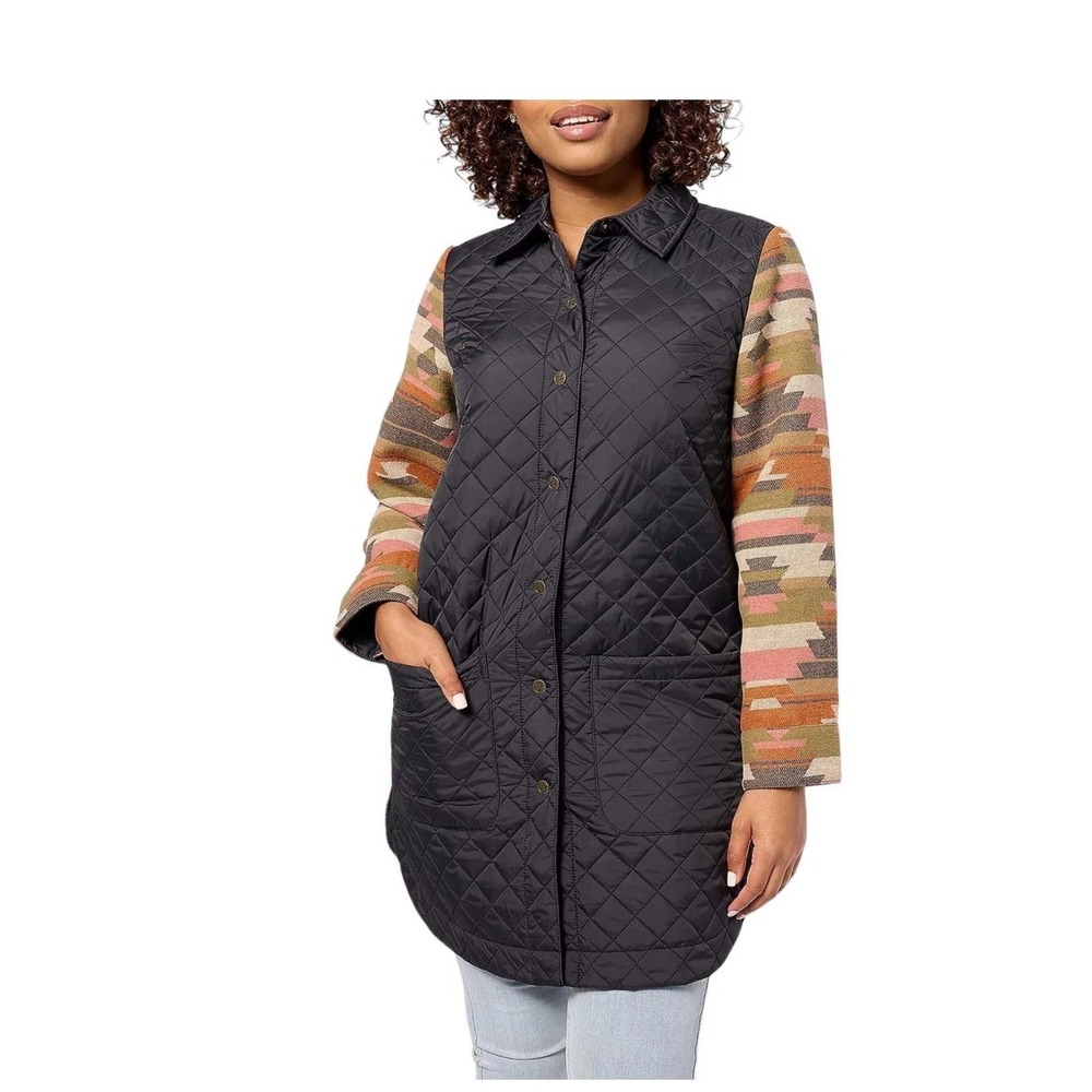 Canyon Retreat Quilted Longline Shirt Jacket Southwestern Pattern Sleeves XXS